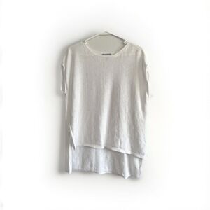 Eileen Fisher Sweater Womens S/P White Organic Linen Short Sleeve Knit Pullover